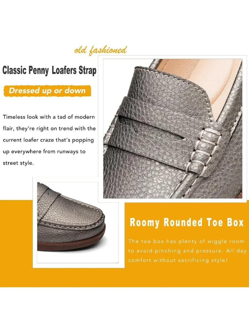 Women's Bronze Leather Comfortable Penny Loafers Slip On Casual Walking Shoes